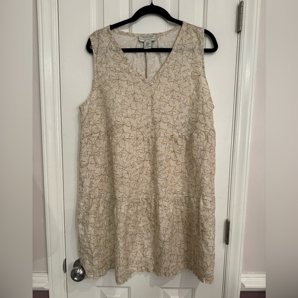 RACHEL ZOE 100% Linen Sleeveless tiered Dress, cream gold floral print, size XL - Picture 2 of 9